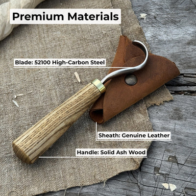 Spoon Carving Hook Knife with Leather Sheath, Blade 3.5 cm (1.38 inches) - 6