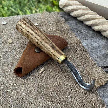 Spoon Carving Hook Knife with Leather Sheath, Blade 3.5 cm (1.38 inches) - 1