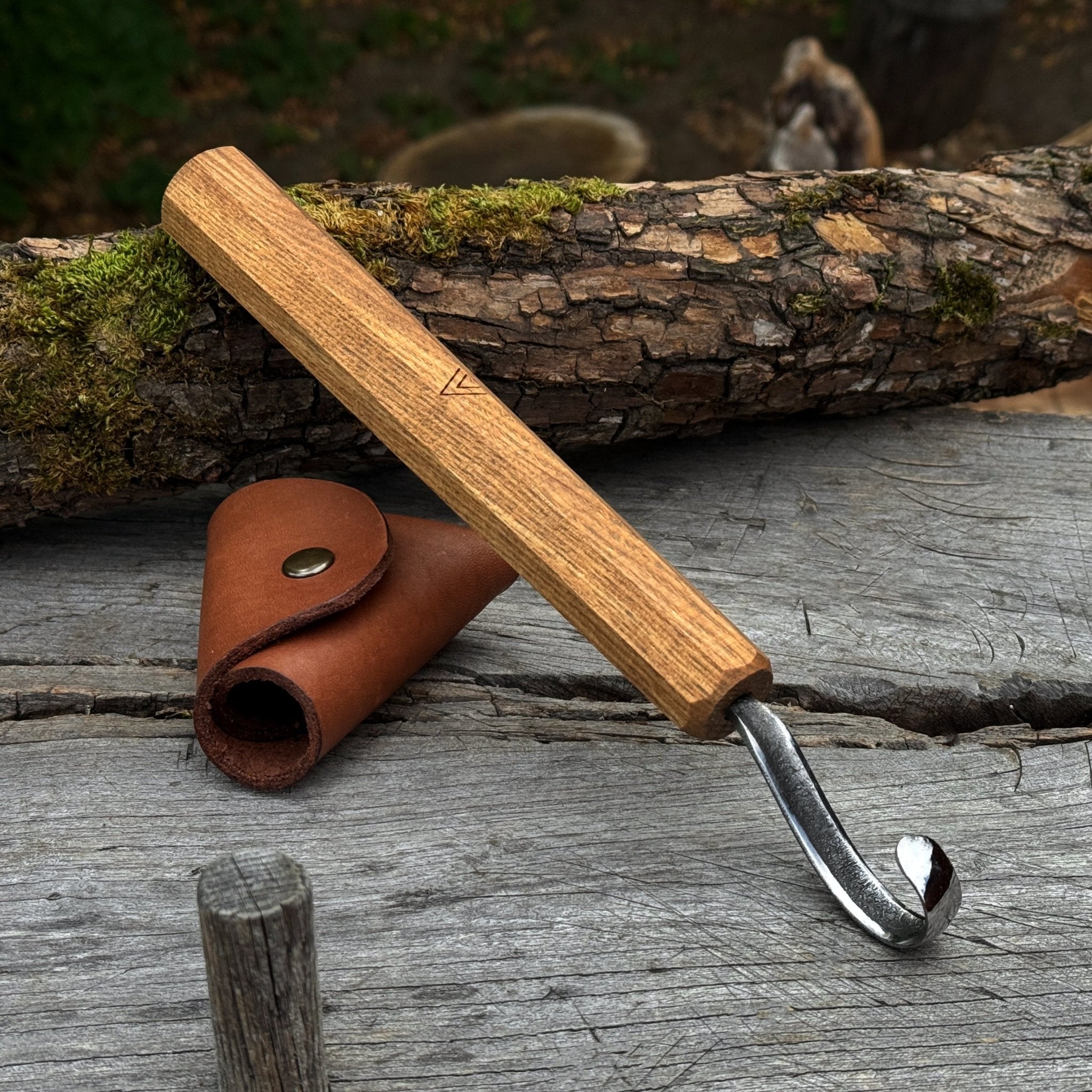 Spoon Carving Hook Knife with Leather Sheath, Blade 6 cm (2.36 in) - 1