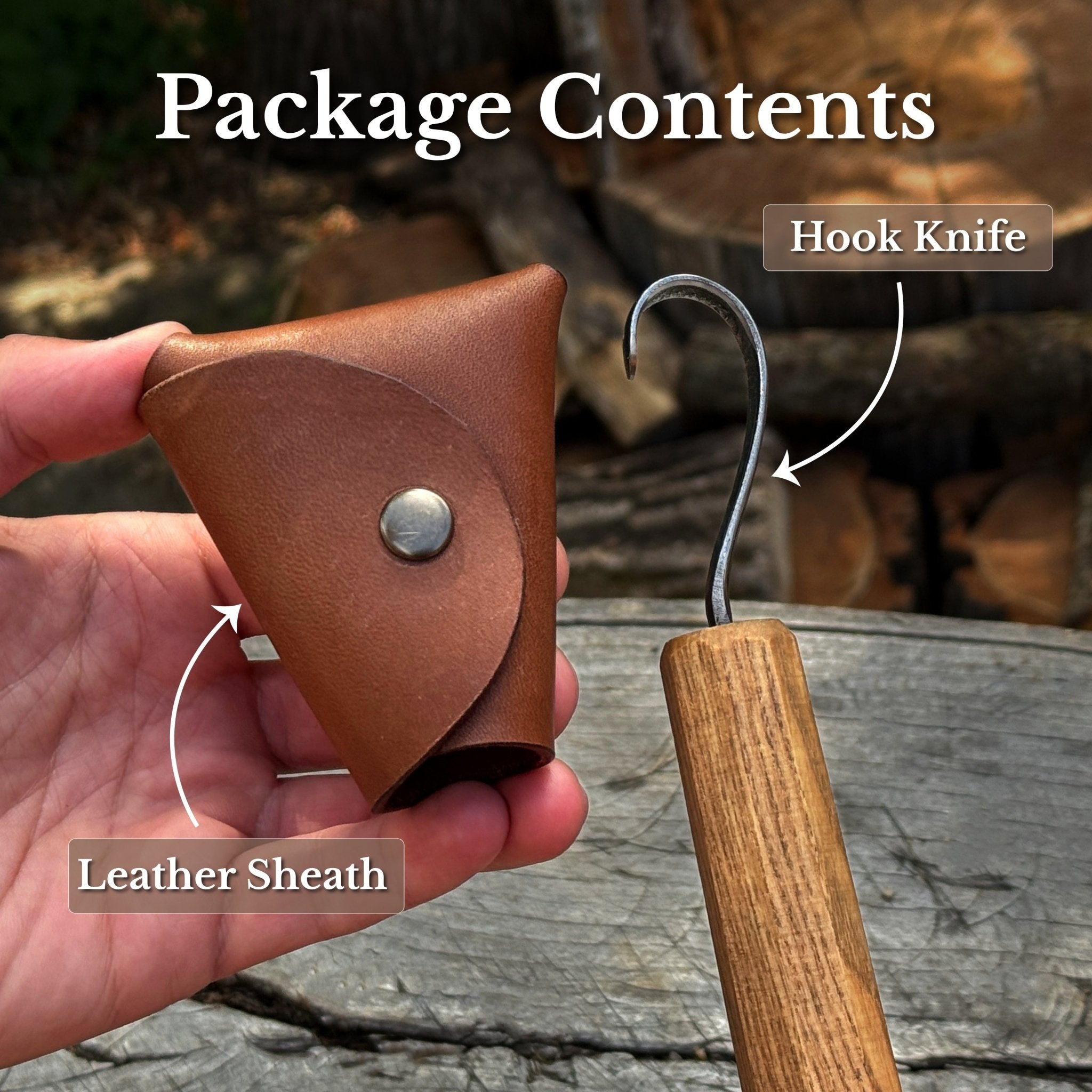 Spoon Carving Hook Knife with Leather Sheath, Blade 6 cm (2.36 in) - 9