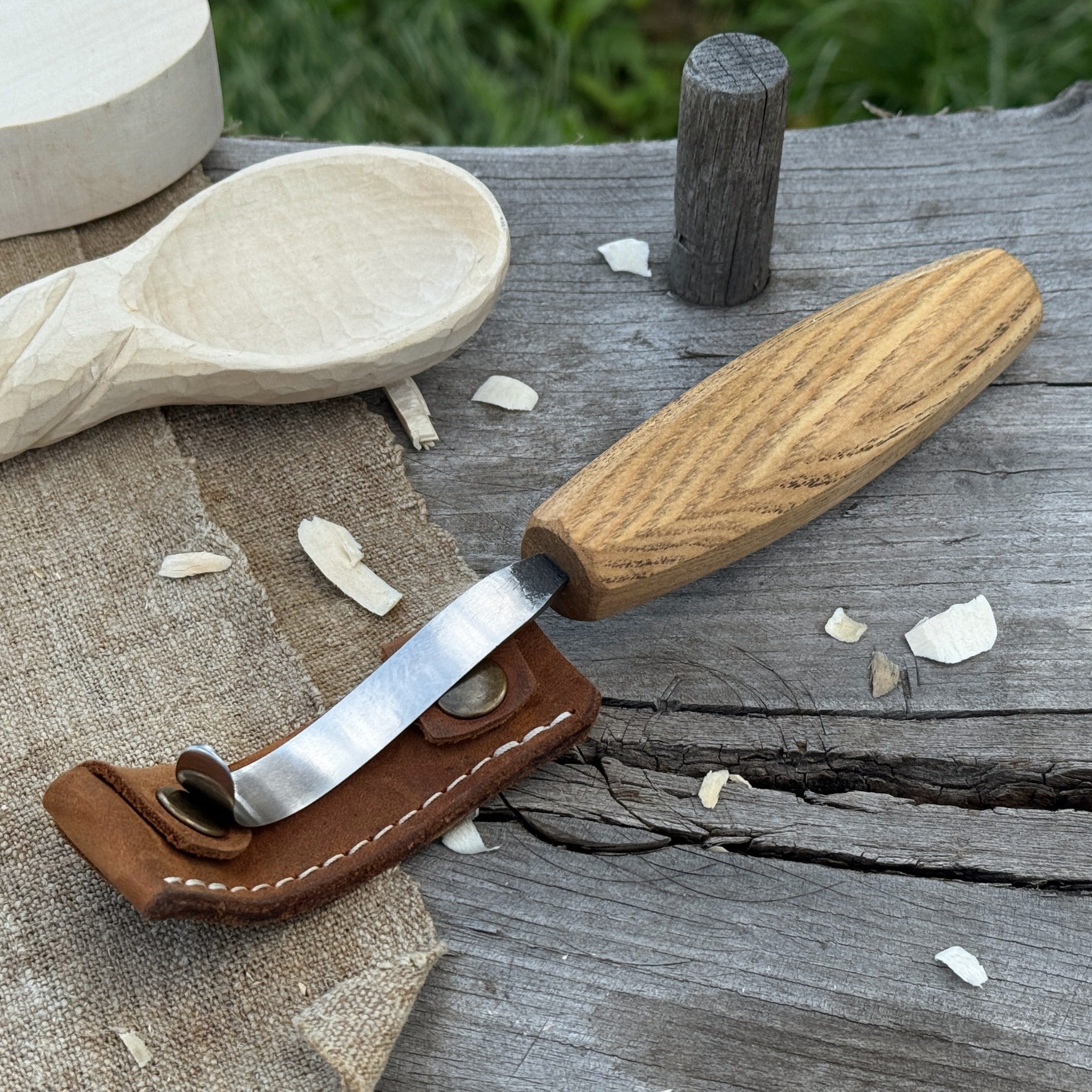 Spoon Carving Hook Knife with Octagonal Handle, 7.5 cm (3 inches), with Leather Sheath - 1