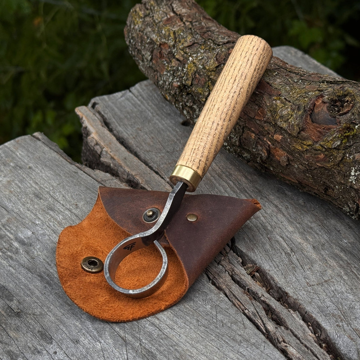 Spoon Carving Scorp (Round) Knife, ⌀3 cm (1.2 inches) with Leather Case - 1