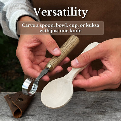 Spoon Carving Scorp (Round) Knife, ⌀3 cm (1.2 inches) with Leather Case - 10