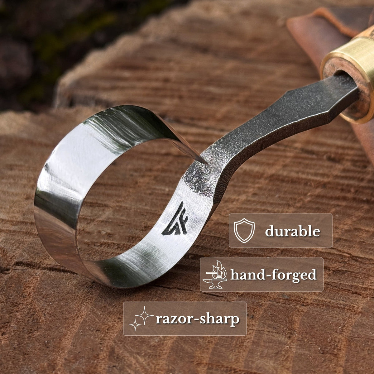 Spoon Carving Scorp (Round) Knife, ⌀3 cm (1.2 inches) with Leather Case - 3