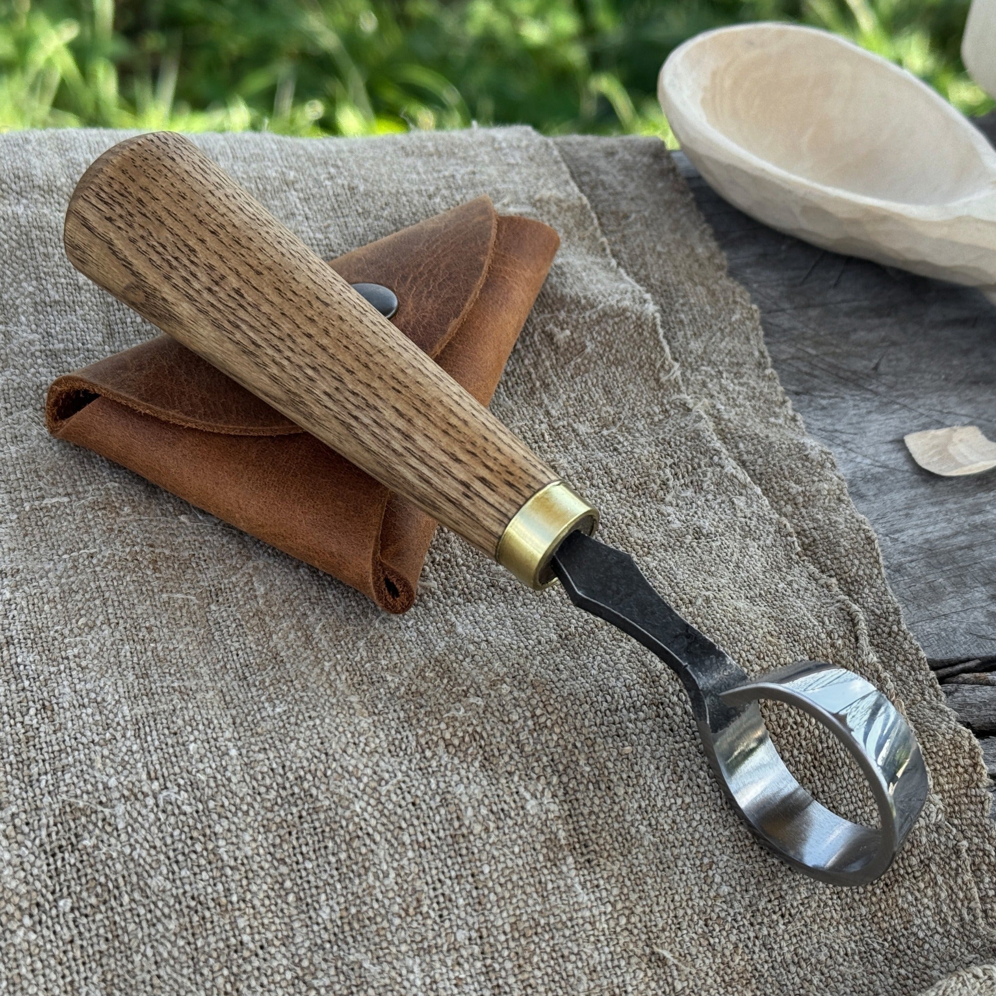 Spoon Carving Scorp (Round) Knife, ⌀3 cm (1.2 inches) with Leather Case - 1