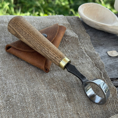 Spoon Carving Scorp (Round) Knife, ⌀3 cm (1.2 inches) with Leather Case - 1