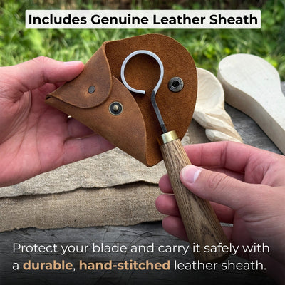 Spoon Carving Scorp (Round) Knife, ⌀3 cm (1.2 inches) with Leather Case - 4