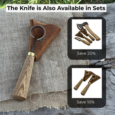 Spoon Carving Scorp (Round) Knife, ⌀3 cm (1.2 inches) with Leather Case - 10