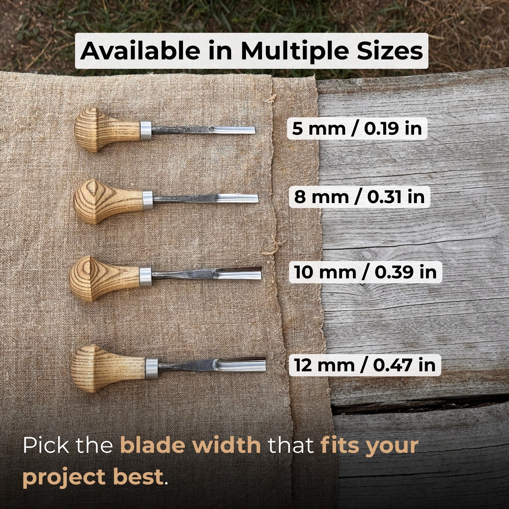 Straight Carving Gouge with Palm Handle, 5 - 12 mm (0.20 - 0.47 inches) - 6