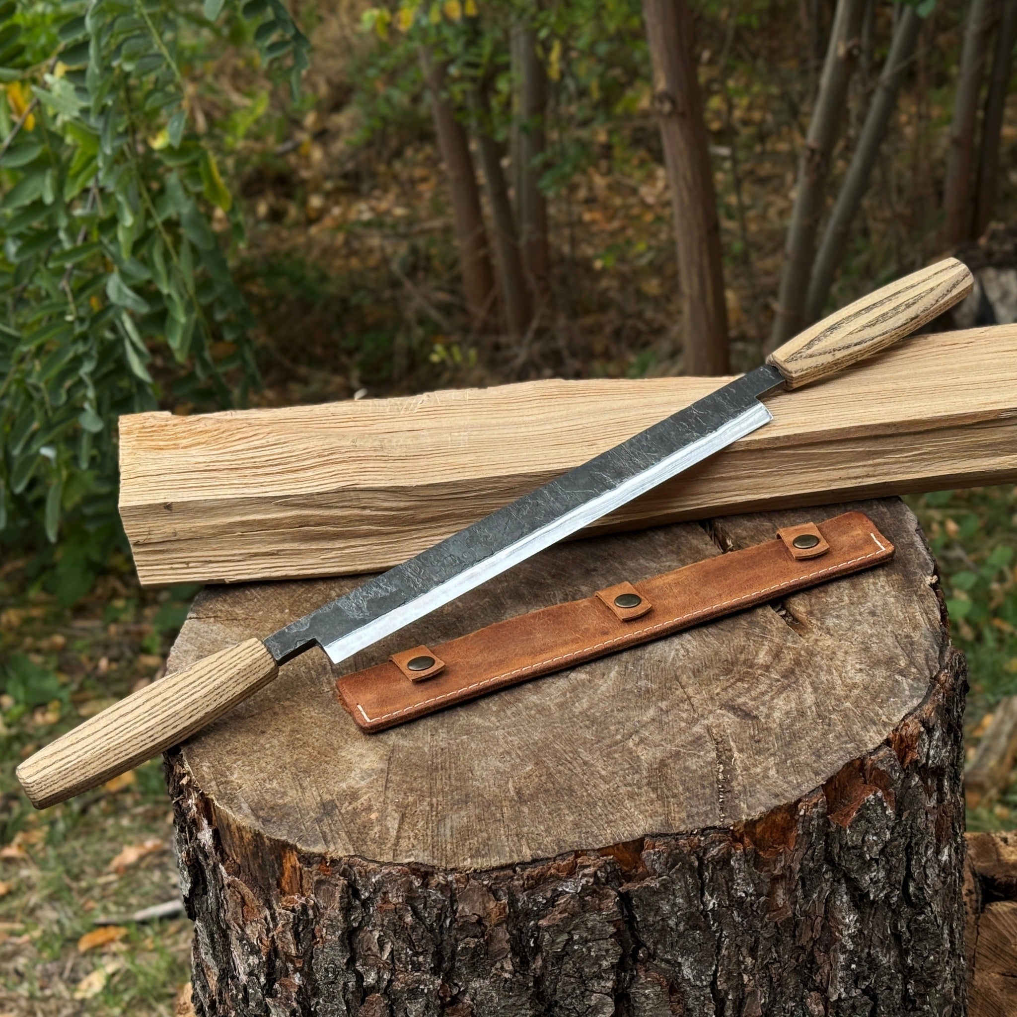 Straight Drawknife with Leather Sheath, 25 cm (9.84 inches) - 1