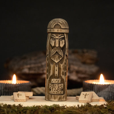 Thor Wooden Figurine – 14 cm (5.7 inches) Hand-Carved Norse God of Thunder and Strength - 2