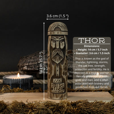 Thor Wooden Figurine – 14 cm (5.7 inches) Hand - Carved Norse God of Thunder and Strength - 5