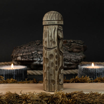 Thor Wooden Figurine – 14 cm (5.7 inches) Hand - Carved Norse God of Thunder and Strength - 4