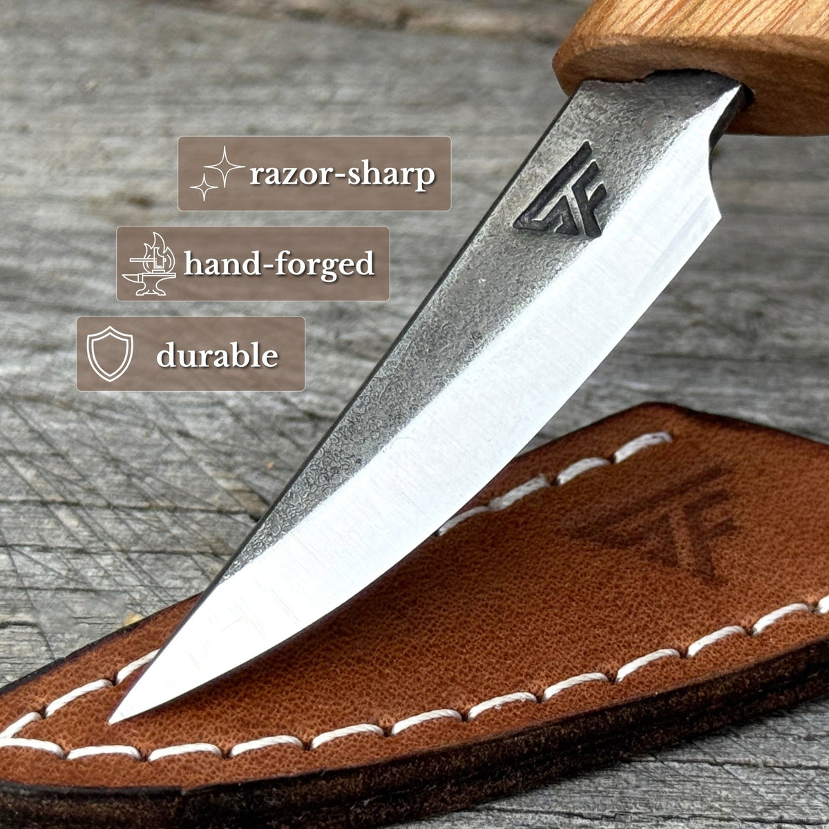 Whittling Sloyd Knife with Leather Sheath, 5.5 cm (2.16 inches) - 3