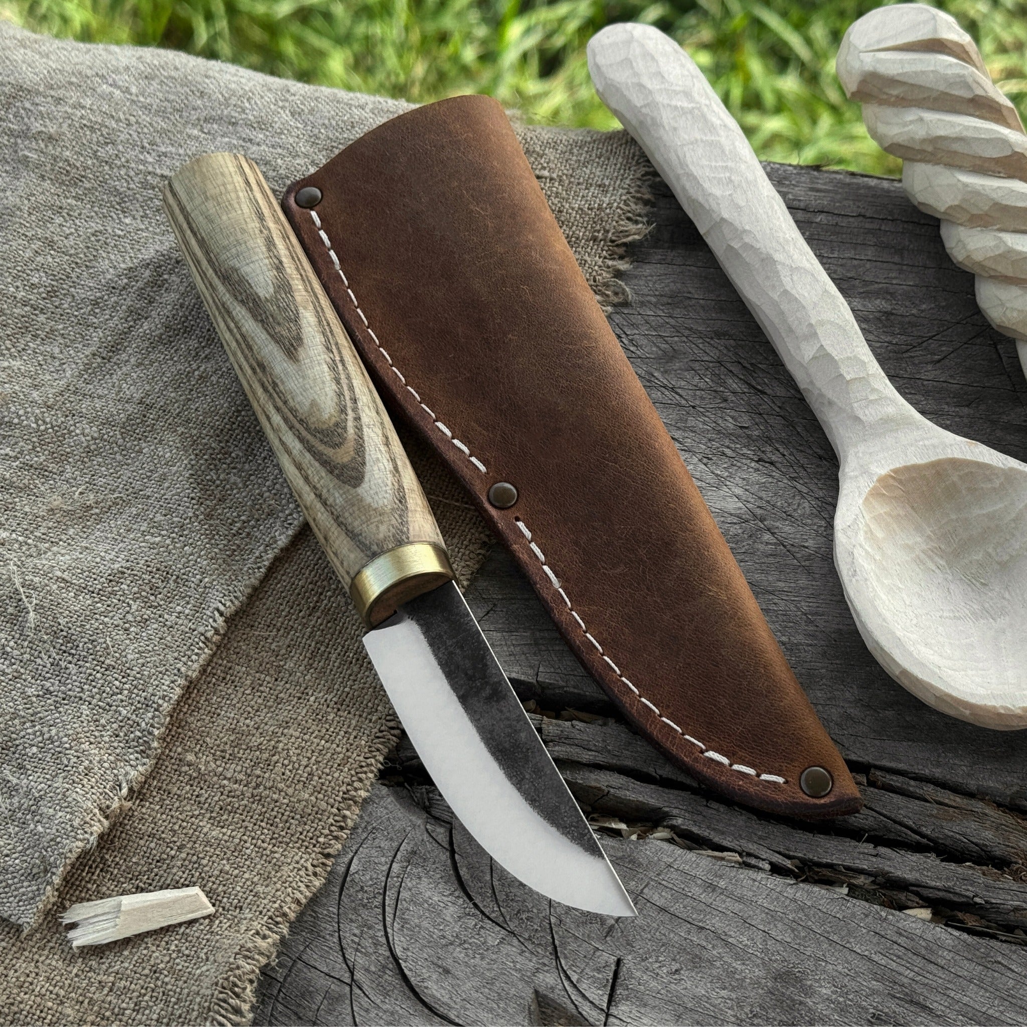 Whittling Sloyd Knife with Leather Sheath, 7.5 cm (2.95 inches) Blade - 1