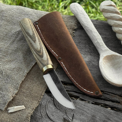 Whittling Sloyd Knife with Leather Sheath, 7.5 cm (2.95 inches) Blade - 1