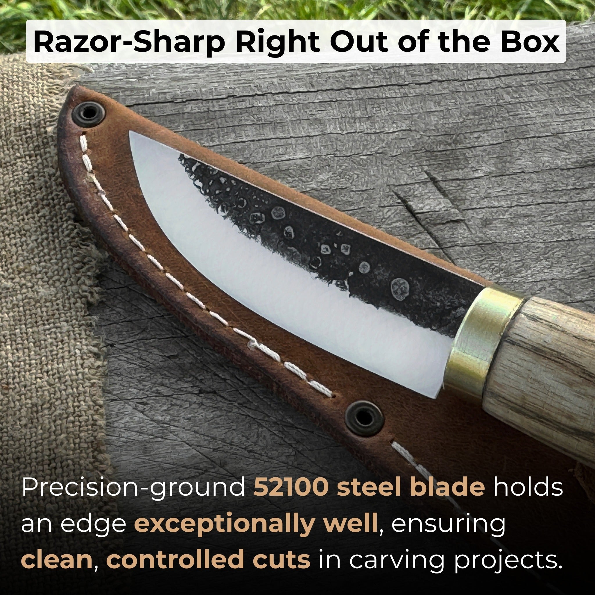 Whittling Sloyd Knife with Leather Sheath, 7.5 cm (2.95 inches) Blade - 2