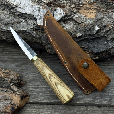 Whittling Sloyd Knife with Leather Sheath, 7.5 cm (2.95 inches) - 1